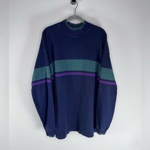 L.L. Bean Navy Crewneck Sweater with Teal and Purple Stripes